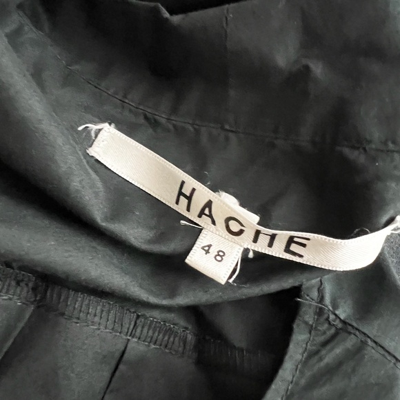 Hache Cotton Poplin Pintuck Pleated Sleeveless Tie Neck Mini Dress Black XL - Picture 2 of 4